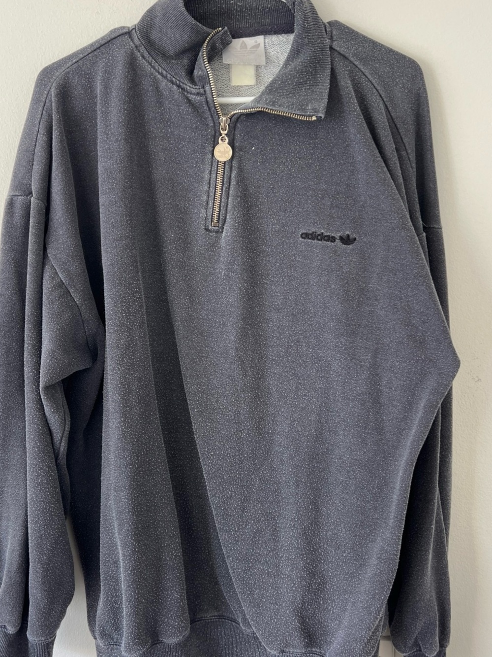 Vintage Adidas Men's Charcoal Quarter-Zip Sweatshirt